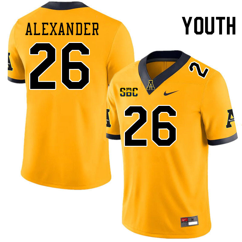Youth #26 Khamani Alexander Appalachian State Mountaineers College Football Jerseys Stitched-Gold
